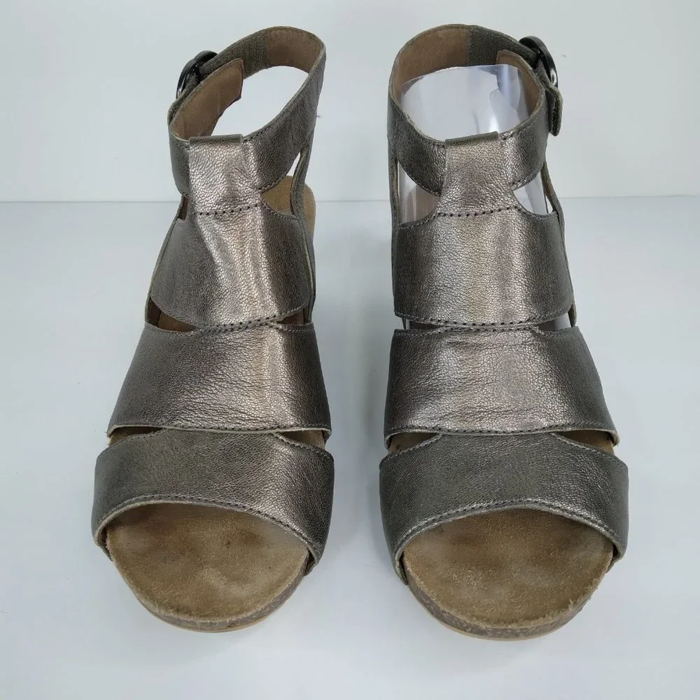 Dansko Women's Metallic Pewter Wedge Sandals